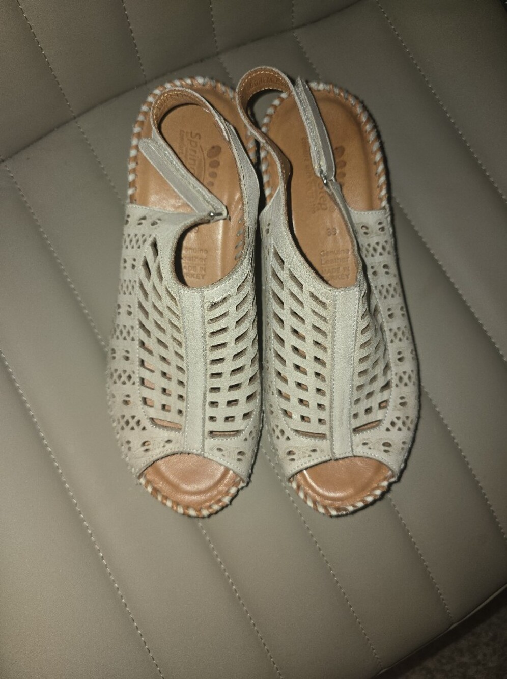 Spring Step Slingback Greenish Beige Wedge.